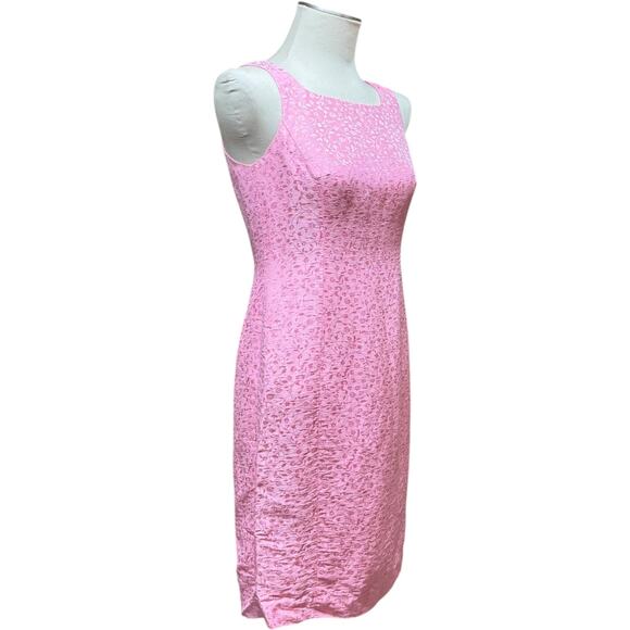 Oscar De La Renta Textured Linen Silk Sleeveless Sheath Dress Pink 6 Petite - Picture 5 of 6